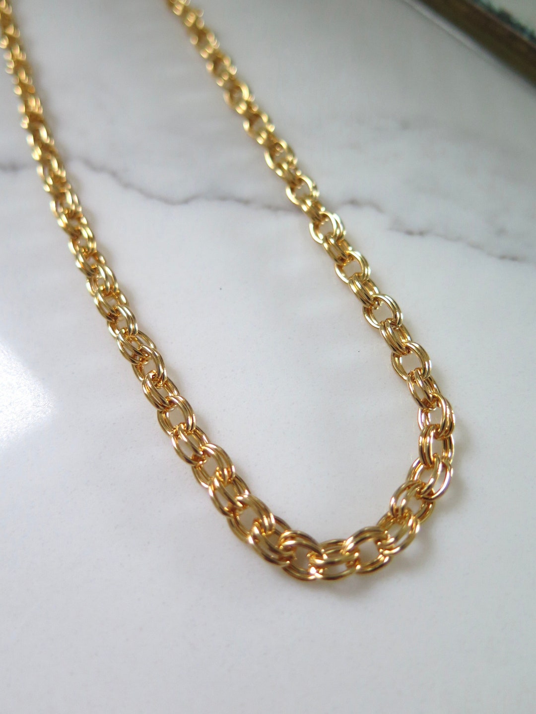 Gold Plated Belcher Rolo Chain Necklace Vintage Deadstock 18k Minimalist Simple Plain Tarnish