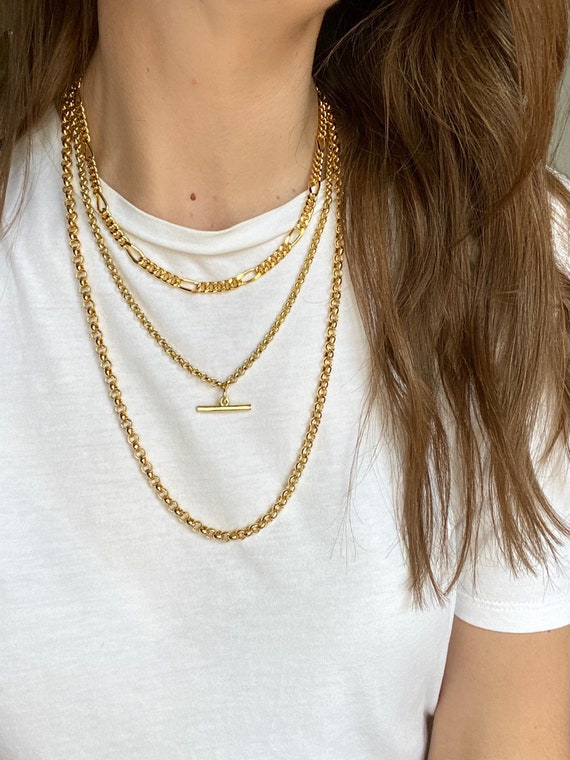 Gold Mixed Link T-bar Necklace – Radiant Jewelry