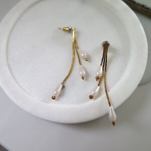 Gold Plated Chain Pearl Drop Earrings • Vintage Deadstock • 18k • Dangle Statement Party • 70s 80s • Evening Retro • Gift for Her