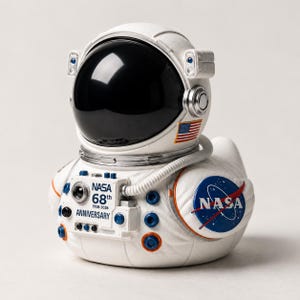 Astronauten-Weltraumenten-Figur, Enten-Skulptur im weißen Raumanzug, Tischdekoration für Sci-Fi-Weltraumfans, Schreibtisch-Ornament mit Weltraummotiv