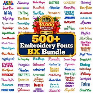 Paquete de 500+ fuentes de bordado BX con letras script, monograma,  alfabeto para Embrilliance y máquinas de bordar compatibles con BX.