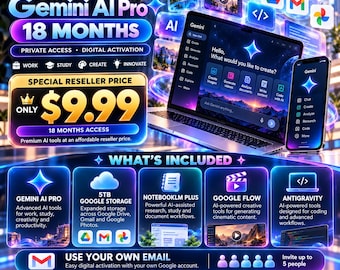 Gemini AI Pro 18 meses / Google AI Premium / Invita a 5 usuarios / Acceso digital