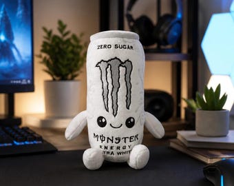 Plüschtier in Form einer weißen Monster Energy-Drinkdose – zuckerfreies, weiches Kuscheltier, 23 cm, Sammlergeschenk