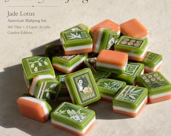 American Mahjong Set: 160 Green 3-Layered Acrylic Tiles, Jade Lotus Board Game