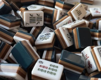 American Mahjong Set: Teal Brown Layered Floral Tiles, Custom Artwork Game