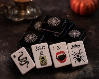 Halloween American Mahjong Set, 160 Gothic Acrylic Tiles, Spooky Game Gift