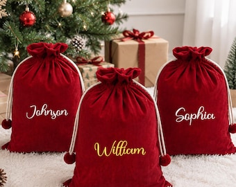 2026年パーソナライズドクリスマスサック、刺繍入りコーデュロイギフトバッグ、大きなサンタサック、再利用可能なクリスマスプレゼントバッグ、家族へのクリスマスギフト
