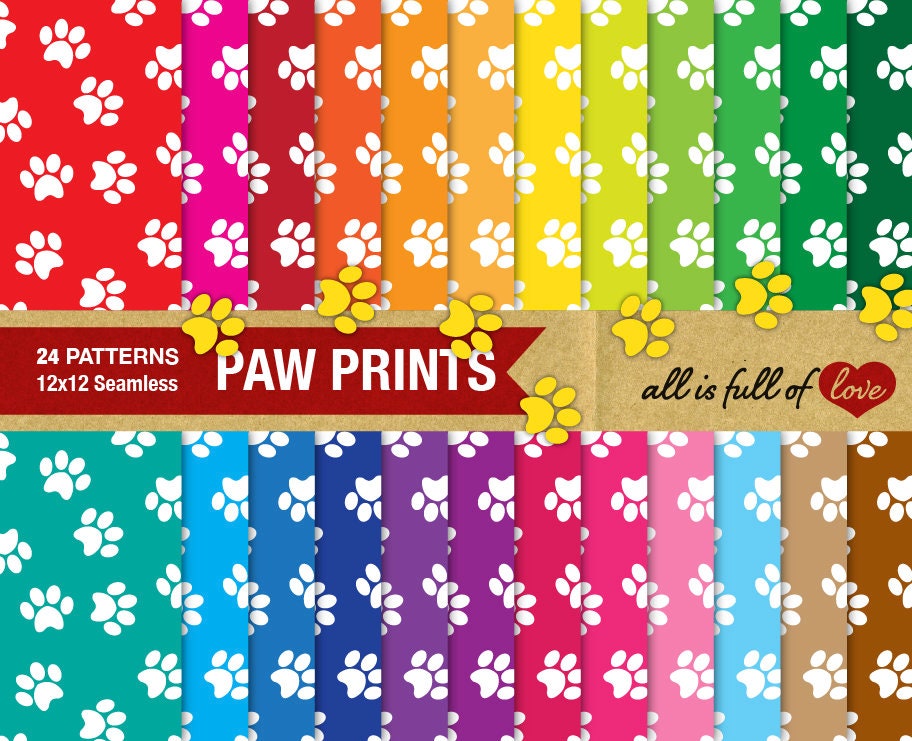 PAW Digital Paper Dog Paw Patterns Pet Paw Print Scrapbook Etsy