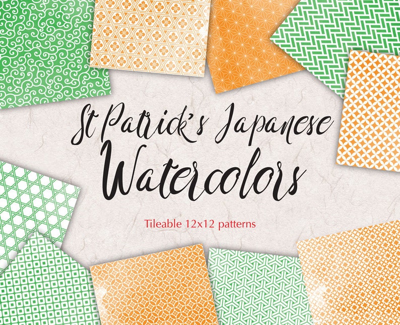 St Patricks day Digital Paper Pack St Paddys Scrapbook Background Luck of the Irish Digital Paper Japanese Watercolors Paper