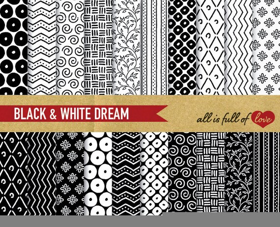 Digital Paper Pack Black And White Background Patterns Hand Etsy