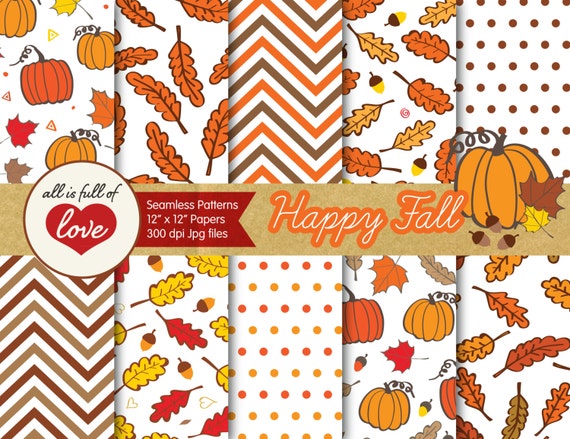 Download Autumn Digital Paper Pack Fall Scrapbooking Pattern Hand Drawn Etsy