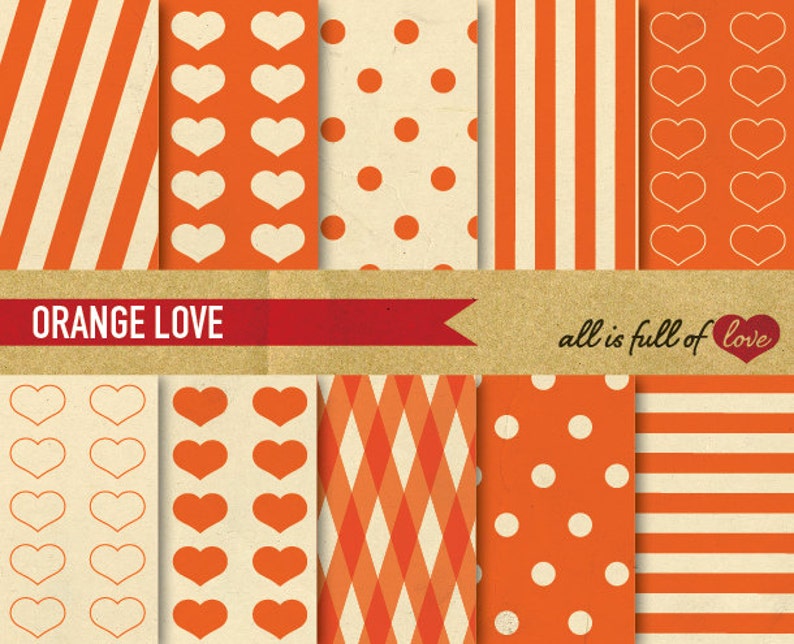 Retro Digital Paper Pack Orange Scrapbooking Printable Etsy