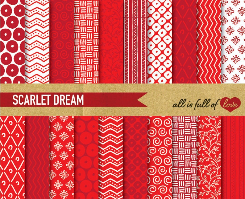 Digital Scrapbooking Paper Pack RED SCARLET DREAM for Valentines Decor