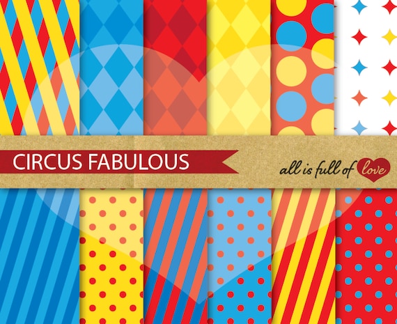 Cirque Numérique Papier Jaune Rouge Bleu Fond Motifs Digital Scrapbook Papier Aux Motifs De Carnaval Imprimer Carnaval Juste Digital Graphics