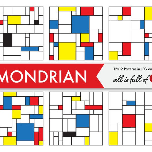 Mondrian Digital Paper Geometric Abstract Background Patterns 12x12 Digital Graphics Modernism Inspired Vector Graphics Seamless