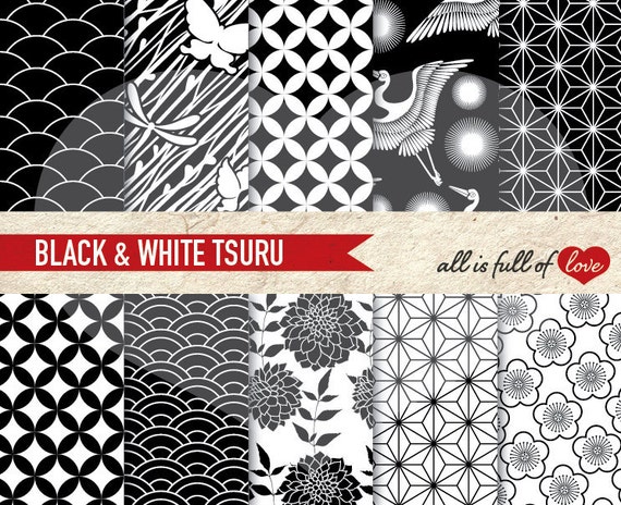 Japanische Papier Pack Tsuru Druckbare Scrapbook Schwarz Und Etsy