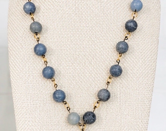 Our Lady of America Necklace | Blue Aventurine Gemstones, Gold Saint Medal, Rosary Style, Handcrafted