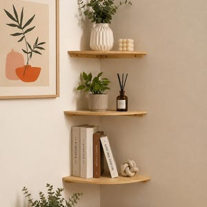 Wood Corner Floating Shelf, Wall Mounted Corner Shelf, Rustic Wooden Shelf for Bedroom, Bathroom, Kitchen, Living Room Decor