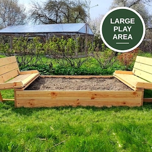 Arenero con tapa que se convierte en asientos / Planos para construir uno mismo (sistema métrico) / Diseño compacto / Amplia zona de juego / Fácil de construir
