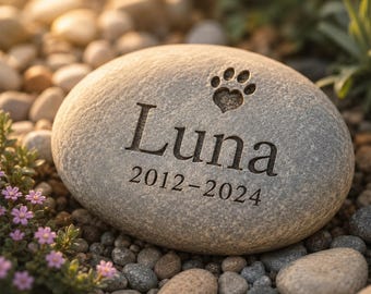 Personalized Pet Memorial Stone, Custom Engraved Dog or Cat Remembrance Rock, Pet Loss Sympathy Gift, Garden Grave Marker