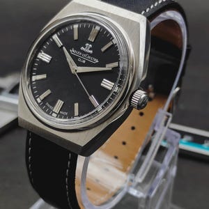 Vintage Jaeger Le-Coultre Club Men's Wrist Watch-Swiss Made Black Watch