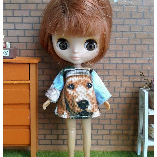 Petite Blythe / Little Dal Outfit : "Cute Dog Dress" (Dress)