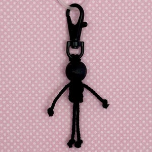 Handmade Black Macrame Doll Bag Charm, Cotton String Worry Doll