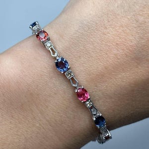 925 Sterling Silver Handmade Box Lock Natural Blue Sapphire Ruby Gemstone Brilliant Cut Diamond Bracelet Gift