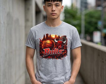Chicago Bulls basketball logo T-Shirt | Chicago skyline hoop graphic