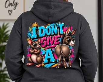 I Don't Give a... Rat & Donkey Graphic Hoodie | Funny Bunny Illustration