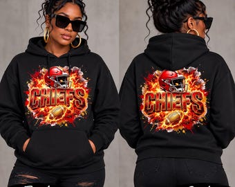 Kansas City Chiefs Flames Hoodie | Football Helmet, Team Logo