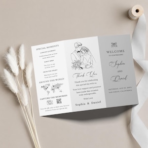 Trifold Wedding Program Template, Modern Elegant Marriage Brochure, Editable Printable, Instant Download
