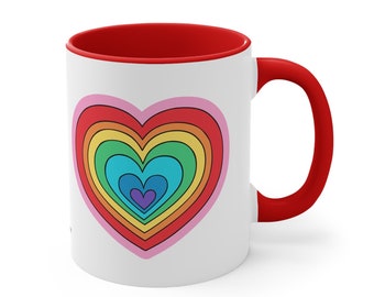 RAINBOW HEART Love Mug 11 oz • Printed both sides • Great Gift for Friends, Kids, Teens