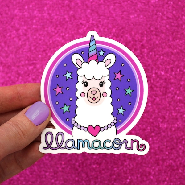 LLAMACORN Magical Llama Unicorn Punny Vinyl Decal Sticker •  Adorable, Cute, Funny Animal Pun, Car Decal, Gift, Laptop Sticker, Kids, Tween