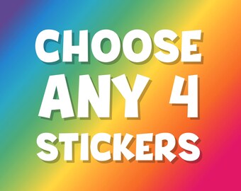 ANY FOUR Vinyl Decal STICKERS •  Choose your favorites! • Adorable Stickers, Funny Animal Pun, Car Decal, Gift, Laptop Sticker, Kids, Tween