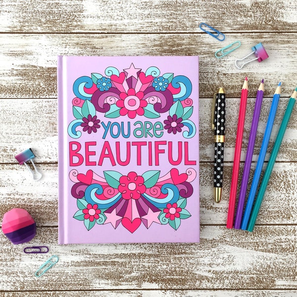 BLANK WRITING JOURNAL, Notebook Doodles Flowers Illustrated Inspiring Notebook, Perfect Gift for Creative Writers, Journaling, Kids Tweens