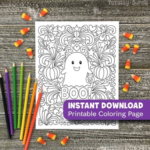 SOFORTIGER DOWNLOAD Erwachsene Ausmalbilder Zum Ausdrucken Boo! Halloween Geister Art Aktivität PDF• Notebook Doodles Colorable Holiday Art • Erwachsene & Kinder