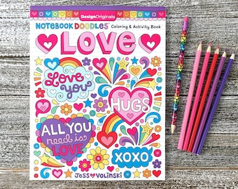 LOVE Coloring Activity Book • Notebook Doodles door Jess Volinski • Kids Children Tweens Volwassenen • Vriendelijkheid Dankbaarheid voor vrienden en familie