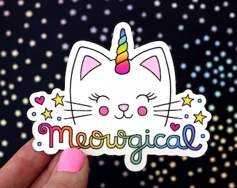 MEOWGICAL Unicorn Cat Vinyl Decal Sticker •  Adorable Sticker, Funny Animal Pun, Nature, Car Decal, Gift, Laptop Sticker, Kids Decor, Tween