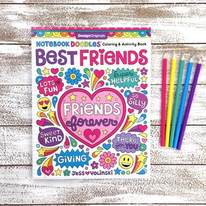 BEST FRIENDS Coloring Book Notebook Doodles by Jess Volinski Coloring for Kids Children Tweens Adult Positivity Friendship Girls Gift image 1