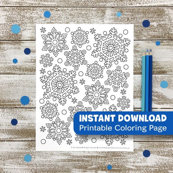 Snowflakes COLORING PAGE Adult Coloring Instant Download Printable • Snow Day Cold Winter Holiday Art Activity PDF • Notebook Doodles • Kids