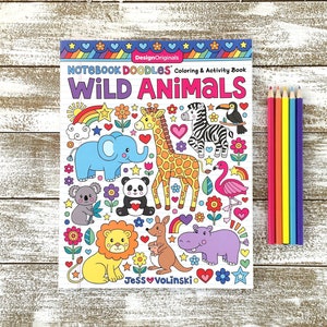 WILD ANIMALS Coloring Activity Book • Notebook Doodles by Jess Volinski • Kids Children Tweens Adults • Giraffe Elephant Sloth Zoo Zebra