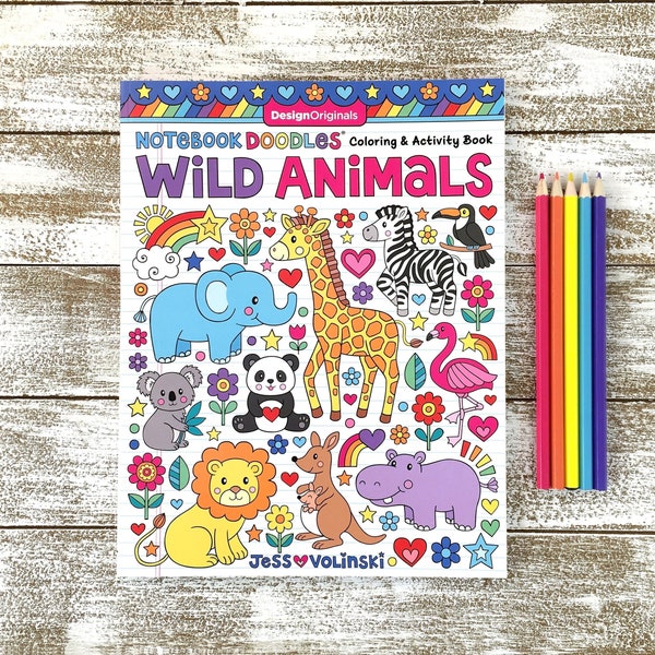 WILD ANIMALS Coloring Activity Book • Notizbuch Doodles von Jess Volinski • Kinder Kinder Tweens Erwachsene • Giraffe Elefant Faultier Zoo Zebra