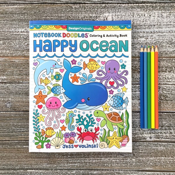 HAPPY OCEANS Ausmalbuch • Notizbuch Doodles von Jess Volinski • Kinder Kinder Tweens Erwachsene • Sommer Urlaub Strand Unterwasser Spaß