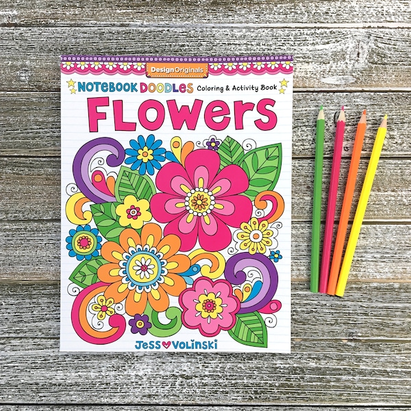 FLOWERS Coloring Book • Notebook Doodles by Jess Volinski • Coloring for Kids Children Tweens Adult • Animals • Relaxing Activity Mandalas
