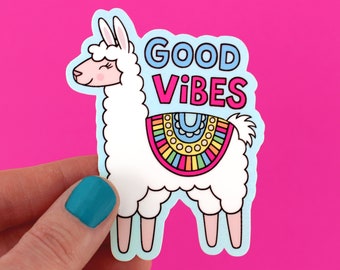 GOOD VIBES LLAMA Vinyl Decal Sticker •  Funny Laptop Decal for Water Bottle, Phone Case, Kids, Tween, Cute Adorable Animal, Gift, Positivity