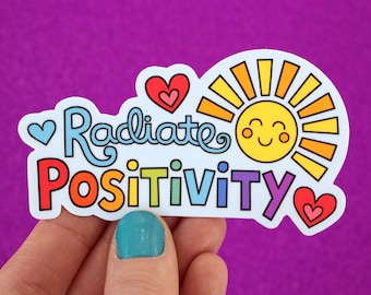RADIATE POSITIVITY Happy Sun Vinyl Decal Sticker • Water Bottle Sticker, Gift, Sunny, Laptop Phone Case Sticker, Car Decal, Positivity Happy