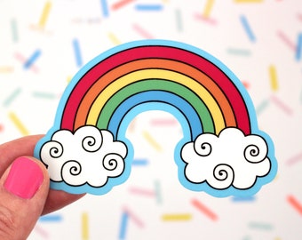 RAINBOW Vinyl Decal Sticker •  Adorable Happy Sticker, Rainbow with Clouds, Car Decal, Gift, Laptop Sticker, Kids Decor, Nursery, Tween