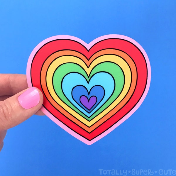 RAINBOW HEART Love Vinyl Sticker • Sticker für Wasserflasche, Telefon, Laptop, Happy, Autoaufkleber, Tween, I love you, Valentinstag Geschenk