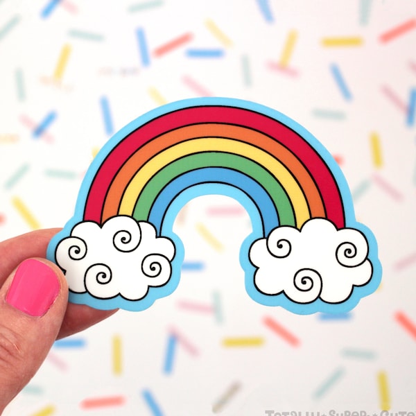 RAINBOW Vinyl Decal Sticker •  Adorable Happy Sticker, Rainbow with Clouds, Car Decal, Gift, Laptop Sticker, Kids Decor, Nursery, Tween